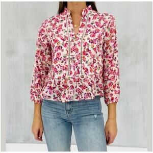 Fanco Floral Peplum Top. Size Small. Pink And White Floral Print. 100% Cotton